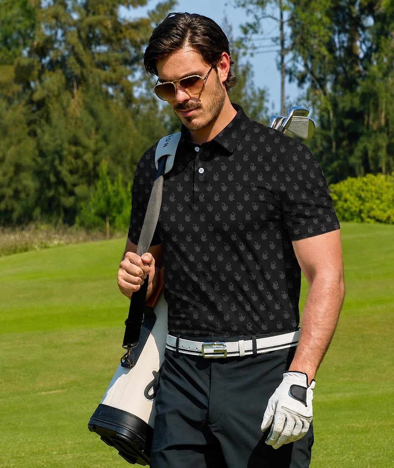 image:imageZITY Mens Golf Shirts Short Sleeve Print Moisture Wicking Polo ShirtBlack Love