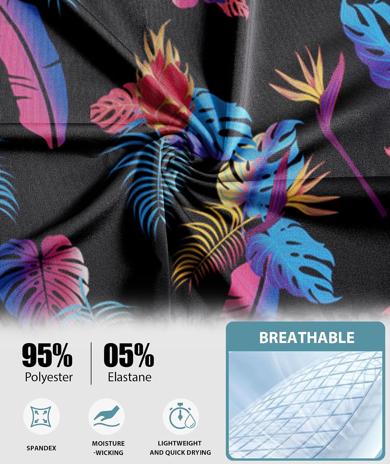 image:imageZITY Mens Golf Shirts Short Sleeve Print Moisture Wicking Polo ShirtBlack Pink Tropical Leaves