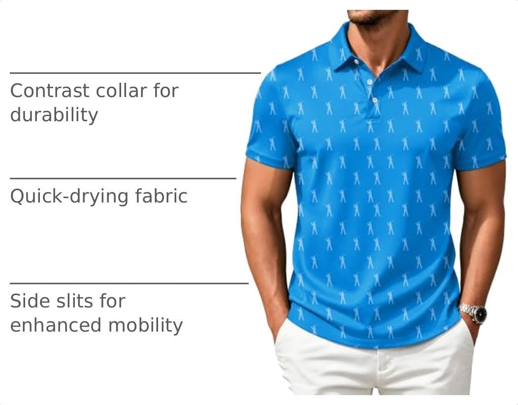 image:imageZITY Mens Golf Shirts Short Sleeve Print Moisture Wicking Polo ShirtBlue Golf
