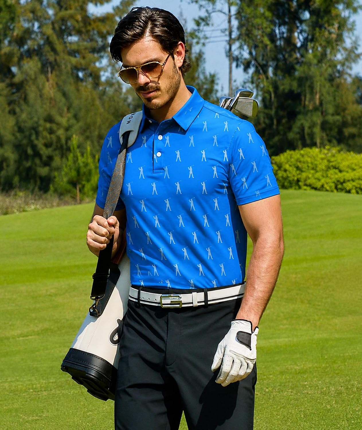 image:imageZITY Mens Golf Shirts Short Sleeve Print Moisture Wicking Polo ShirtBlue Golf