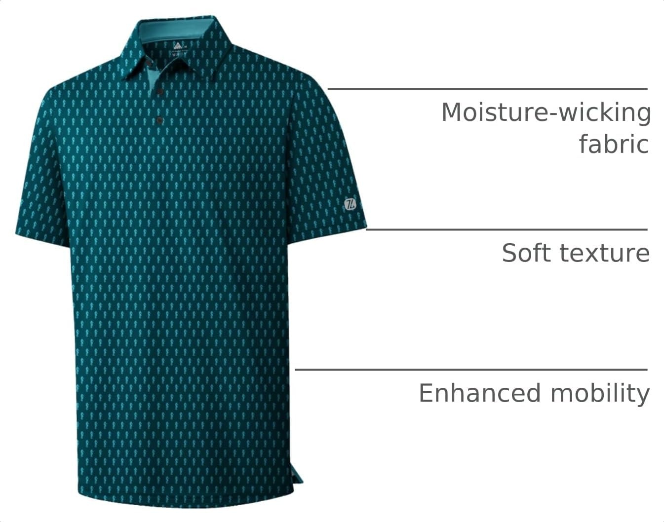 image:imageZITY Mens Golf Shirts Short Sleeve Print Moisture Wicking Polo ShirtBlue Green Seahorse