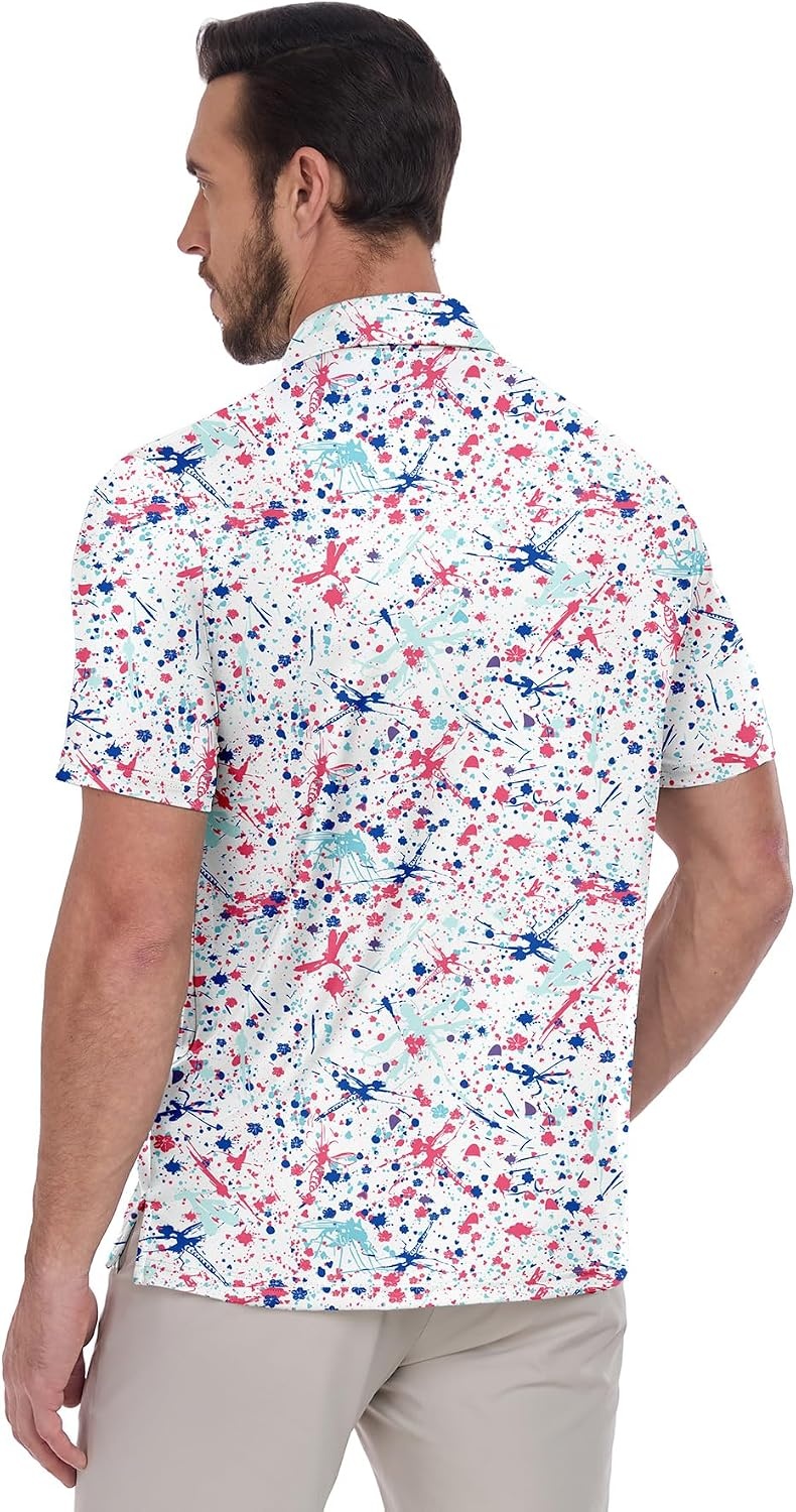 image:imageZITY Mens Golf Shirts Short Sleeve Print Moisture Wicking Polo ShirtBlue Pink Splatters Paint