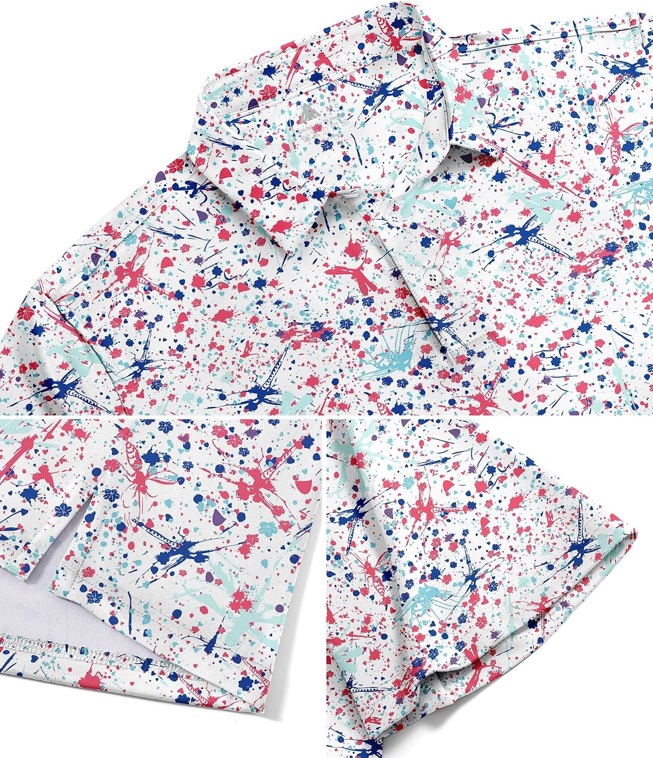 image:imageZITY Mens Golf Shirts Short Sleeve Print Moisture Wicking Polo ShirtBlue Pink Splatters Paint