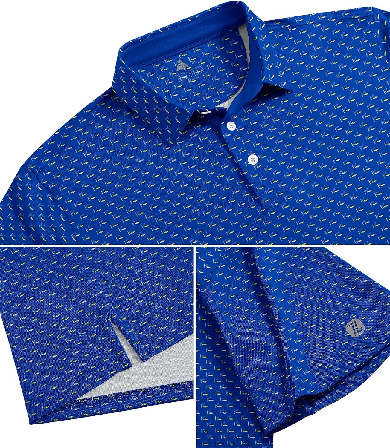 image:imageZITY Mens Golf Shirts Short Sleeve Print Moisture Wicking Polo ShirtBlue Sea Fish