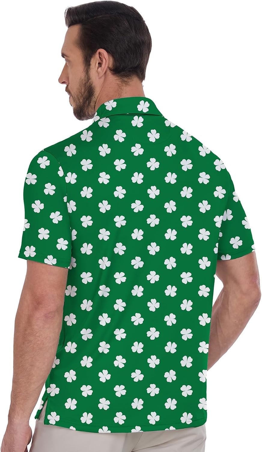 image:imageZITY Mens Golf Shirts Short Sleeve Print Moisture Wicking Polo ShirtGreen Clover