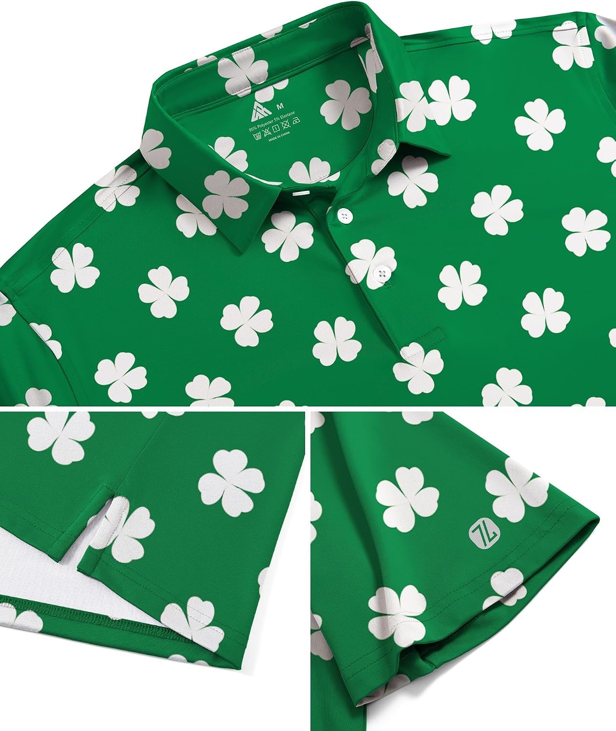 image:imageZITY Mens Golf Shirts Short Sleeve Print Moisture Wicking Polo ShirtGreen Clover