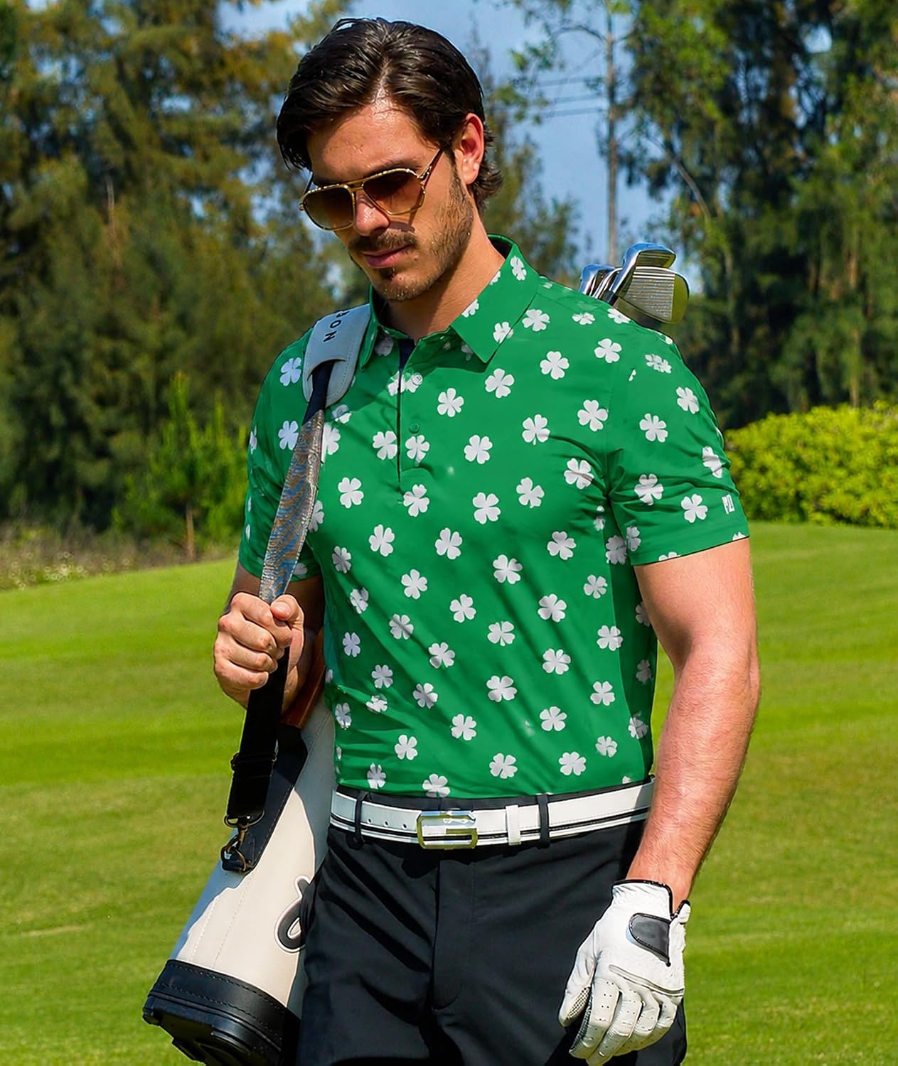 image:imageZITY Mens Golf Shirts Short Sleeve Print Moisture Wicking Polo ShirtGreen Clover