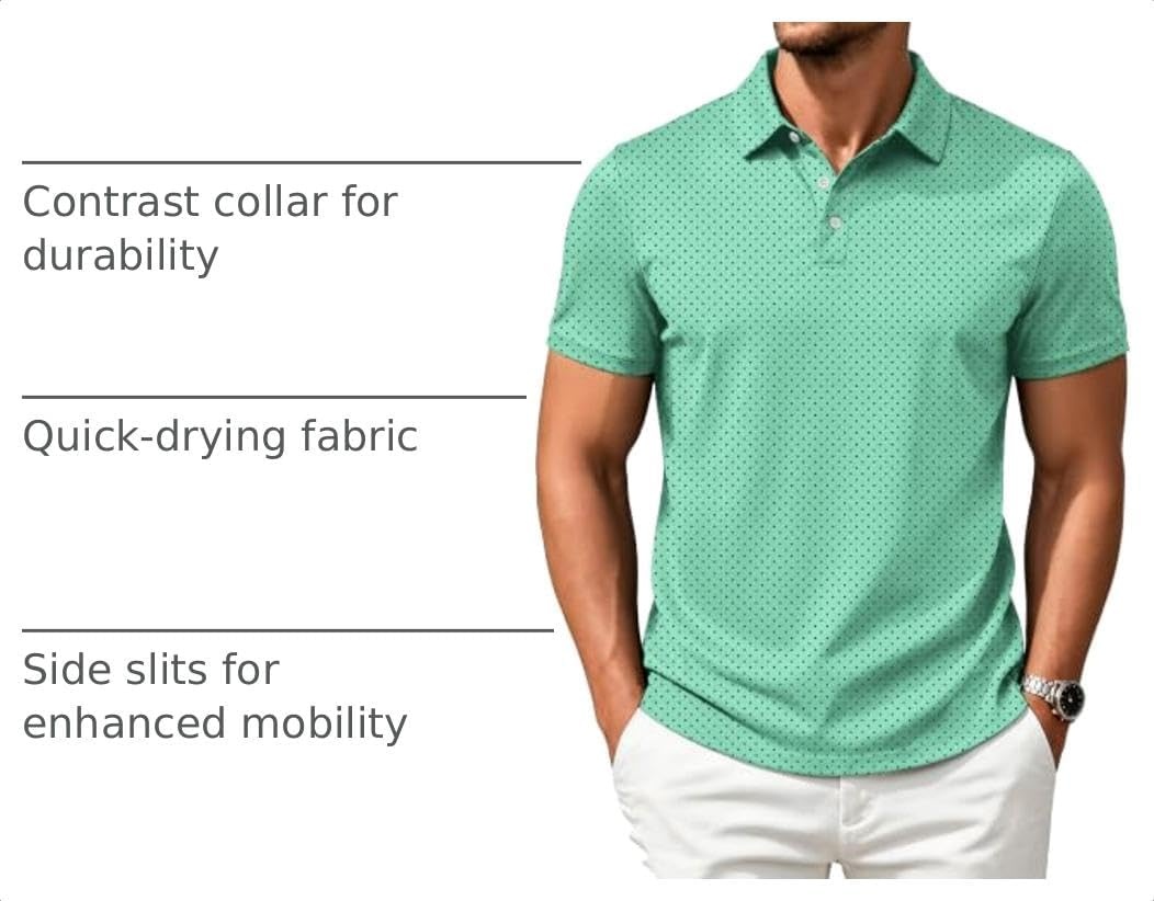 image:imageZITY Mens Golf Shirts Short Sleeve Print Moisture Wicking Polo ShirtGreen Wave Point