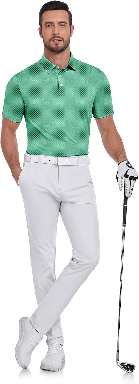 image:imageZITY Mens Golf Shirts Short Sleeve Print Moisture Wicking Polo ShirtGreen Wave Point