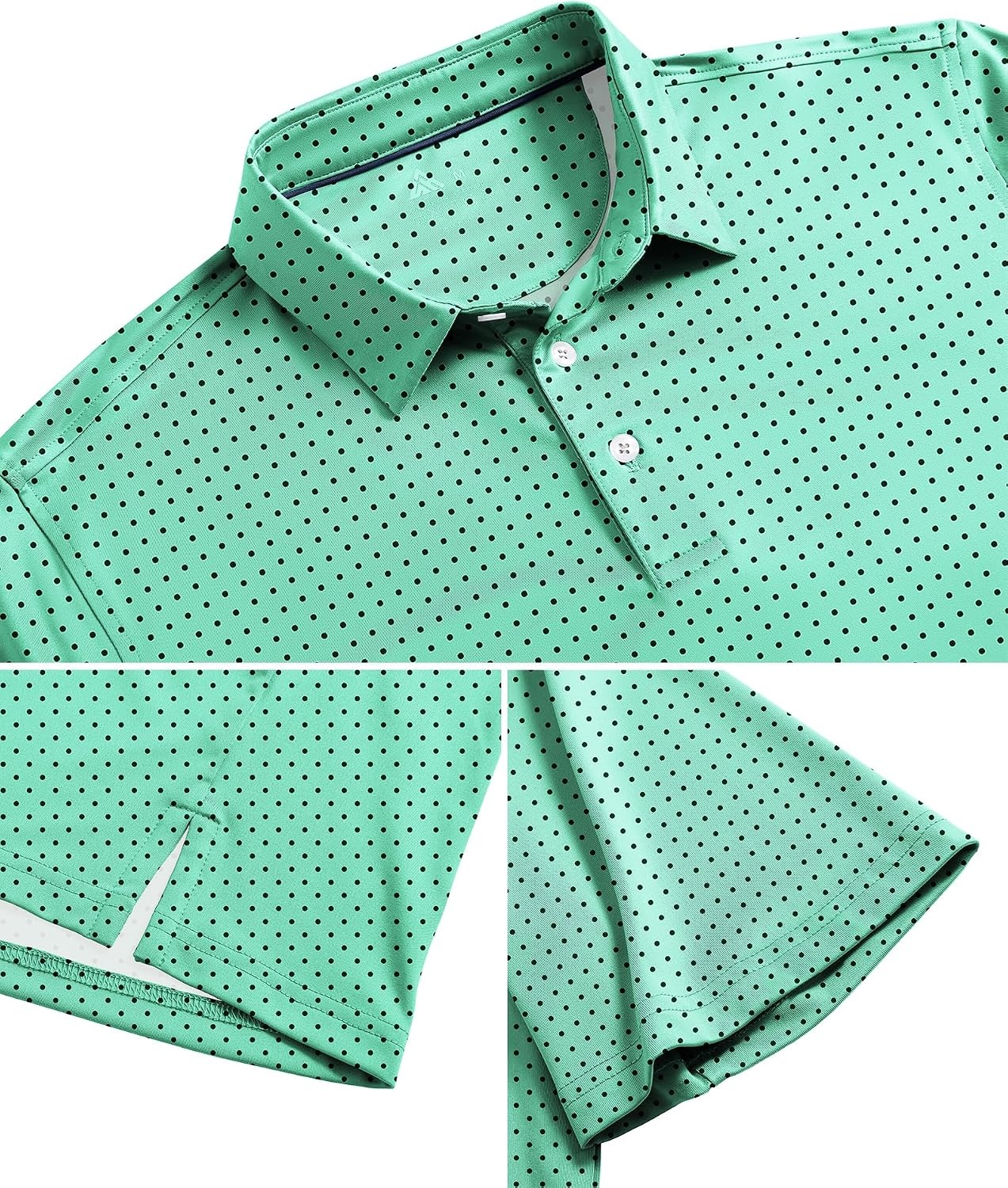 image:imageZITY Mens Golf Shirts Short Sleeve Print Moisture Wicking Polo ShirtGreen Wave Point