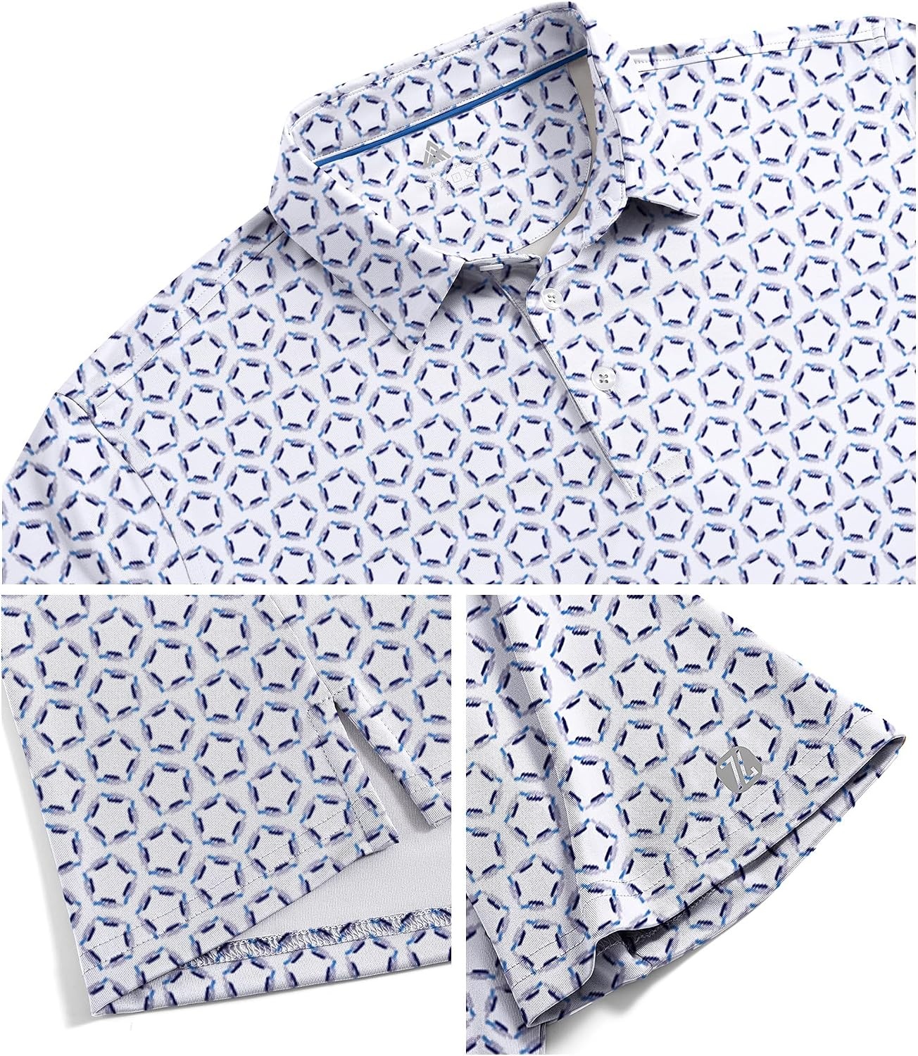 image:imageZITY Mens Golf Shirts Short Sleeve Print Moisture Wicking Polo ShirtGrey Blue Pentagon