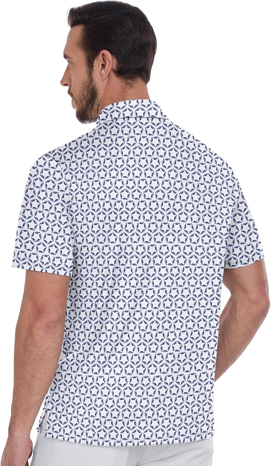 image:imageZITY Mens Golf Shirts Short Sleeve Print Moisture Wicking Polo ShirtGrey Blue Pentagon