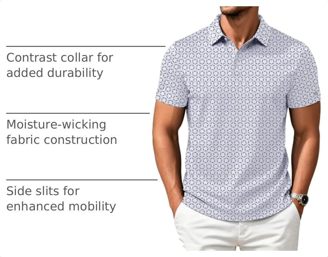 image:imageZITY Mens Golf Shirts Short Sleeve Print Moisture Wicking Polo ShirtGrey Blue Pentagon