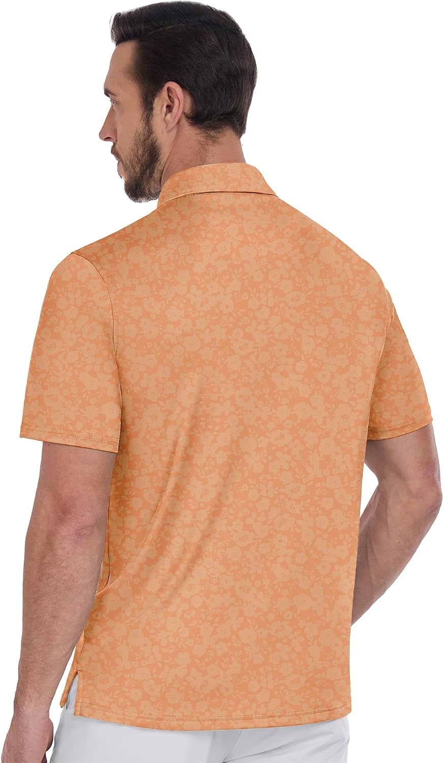 image:imageZITY Mens Golf Shirts Short Sleeve Print Moisture Wicking Polo ShirtLight Orange Flower