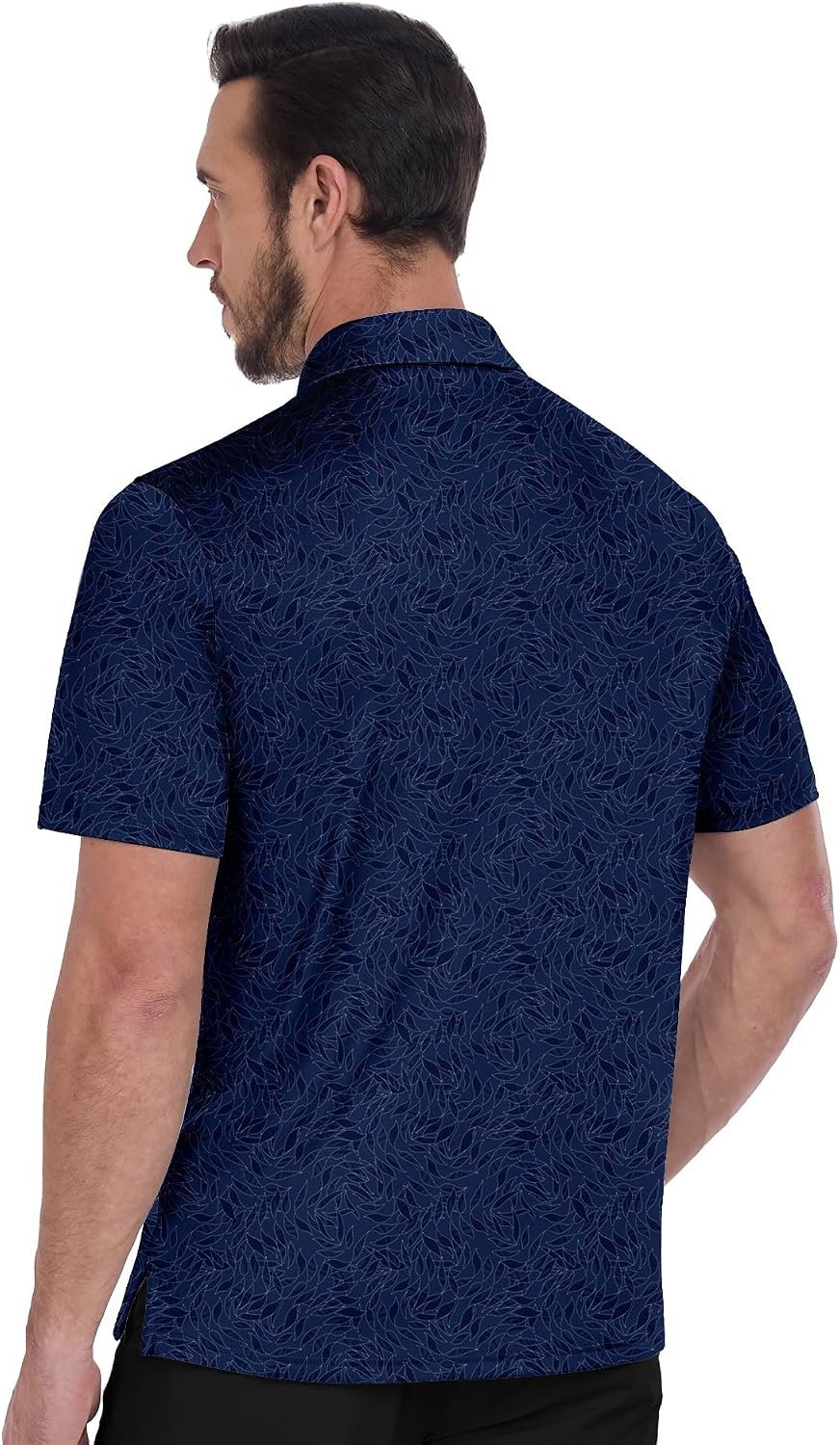 image:imageZITY Mens Golf Shirts Short Sleeve Print Moisture Wicking Polo ShirtNavy Blue Leaves