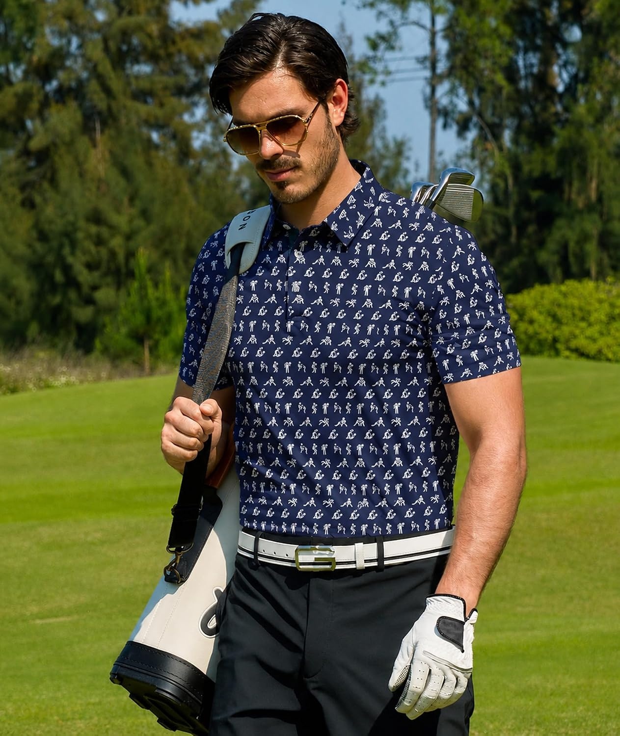 image:imageZITY Mens Golf Shirts Short Sleeve Print Moisture Wicking Polo ShirtNavy Love