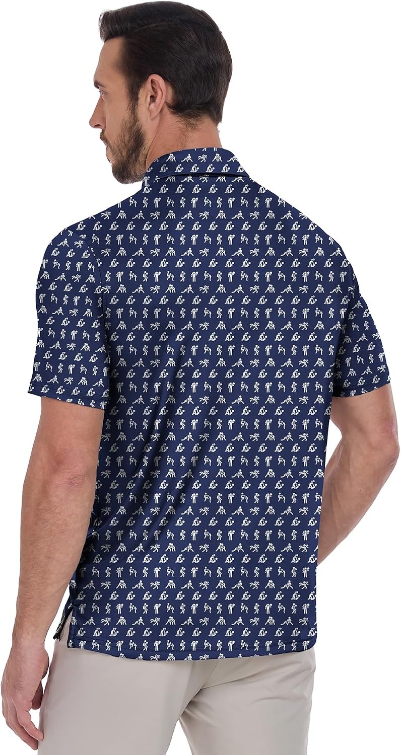 image:imageZITY Mens Golf Shirts Short Sleeve Print Moisture Wicking Polo ShirtNavy Love