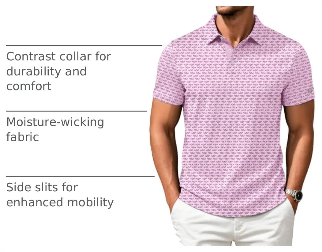 image:imageZITY Mens Golf Shirts Short Sleeve Print Moisture Wicking Polo ShirtPink Fish Bones