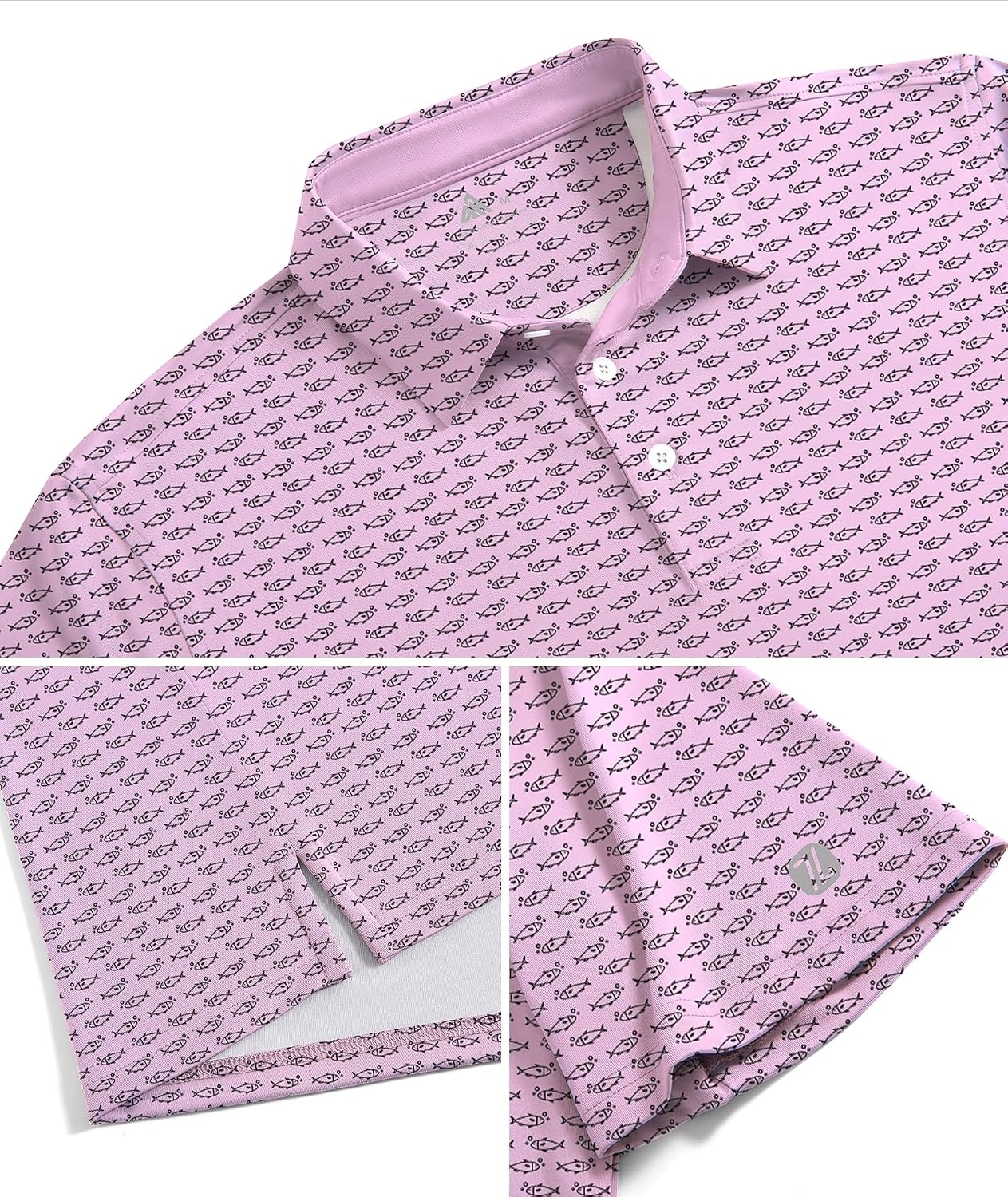image:imageZITY Mens Golf Shirts Short Sleeve Print Moisture Wicking Polo ShirtPink Fish Bones