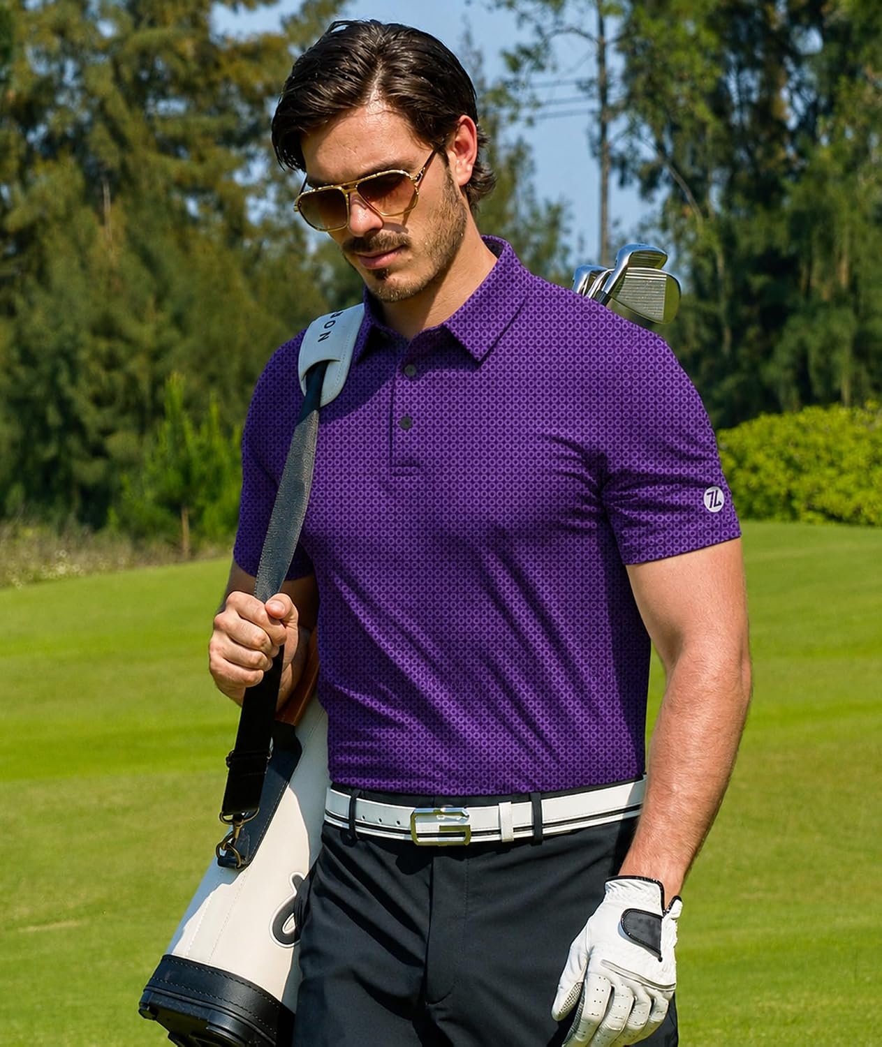image:imageZITY Mens Golf Shirts Short Sleeve Print Moisture Wicking Polo ShirtPurple Circle