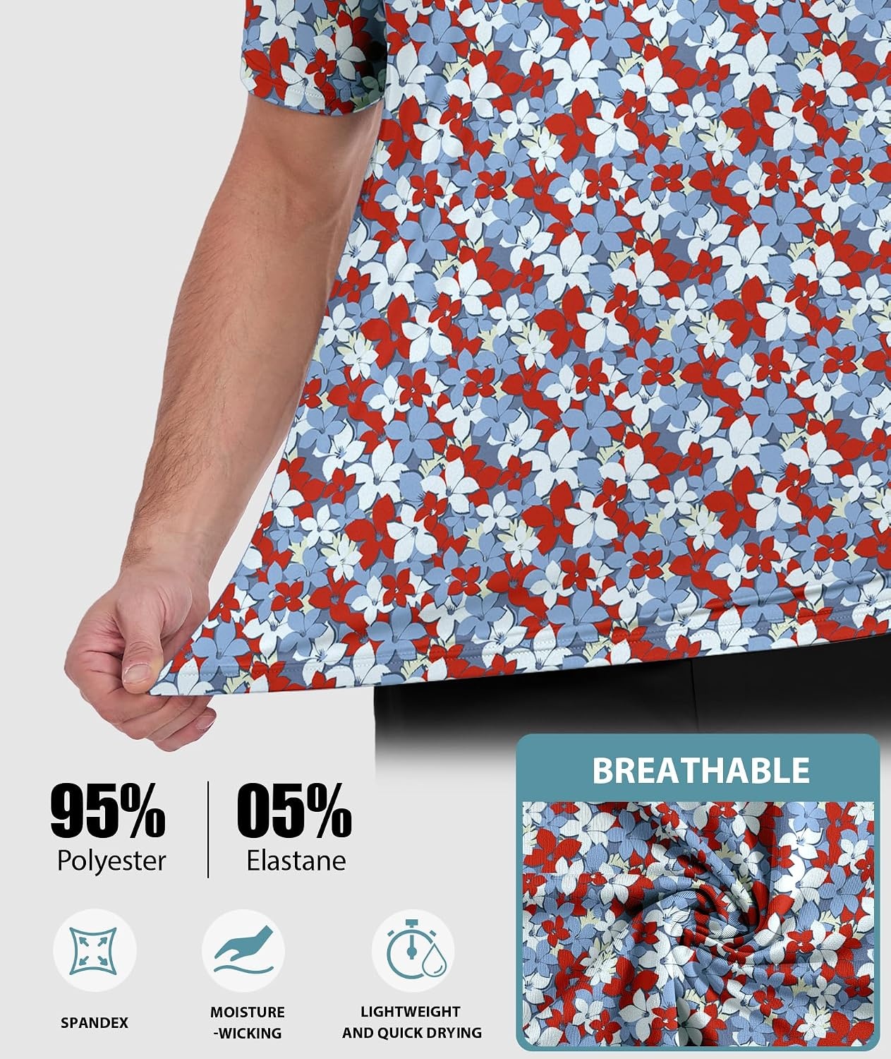 image:imageZITY Mens Golf Shirts Short Sleeve Print Moisture Wicking Polo ShirtRed Maple Leaf