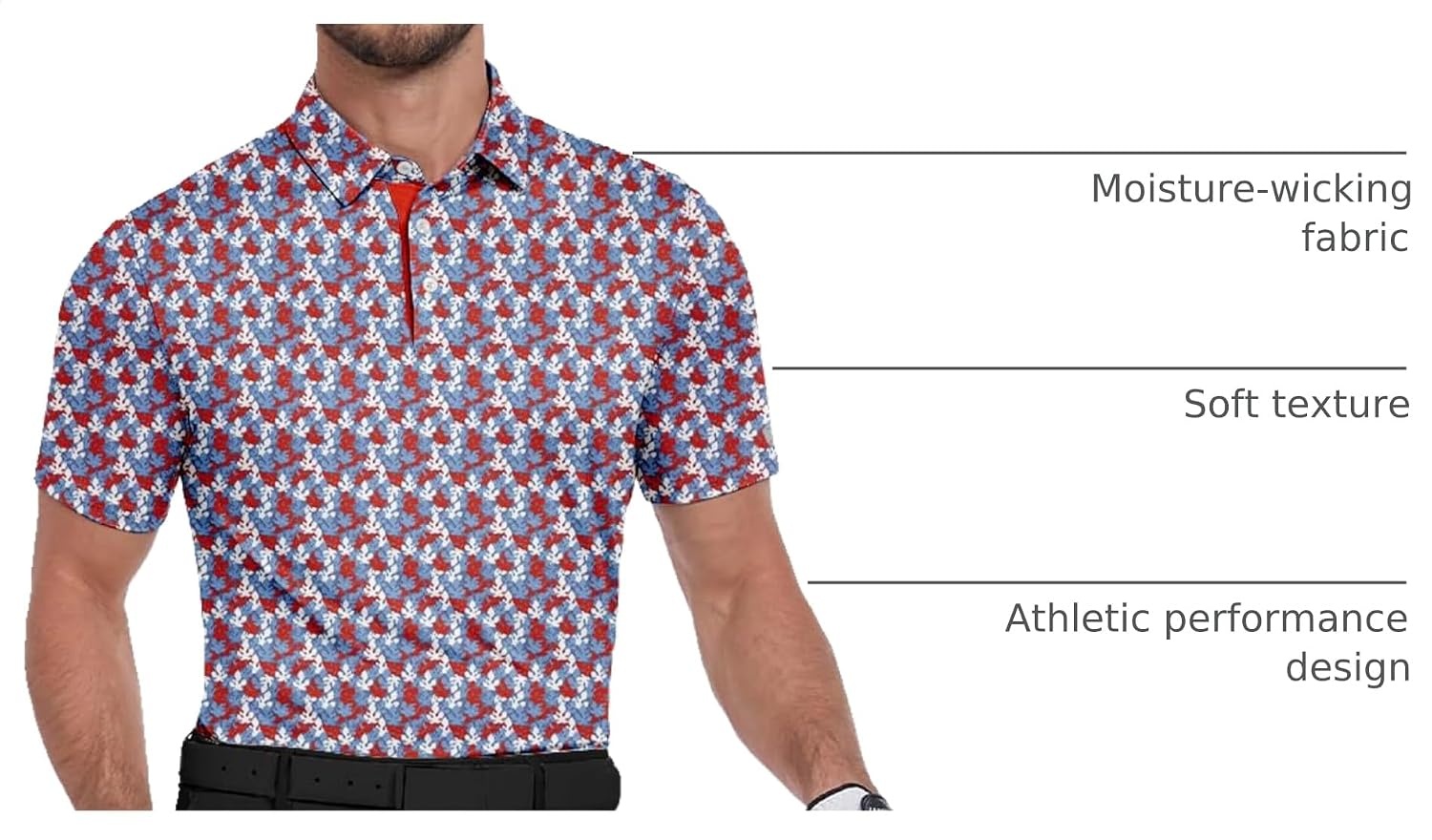 image:imageZITY Mens Golf Shirts Short Sleeve Print Moisture Wicking Polo ShirtRed Maple Leaf