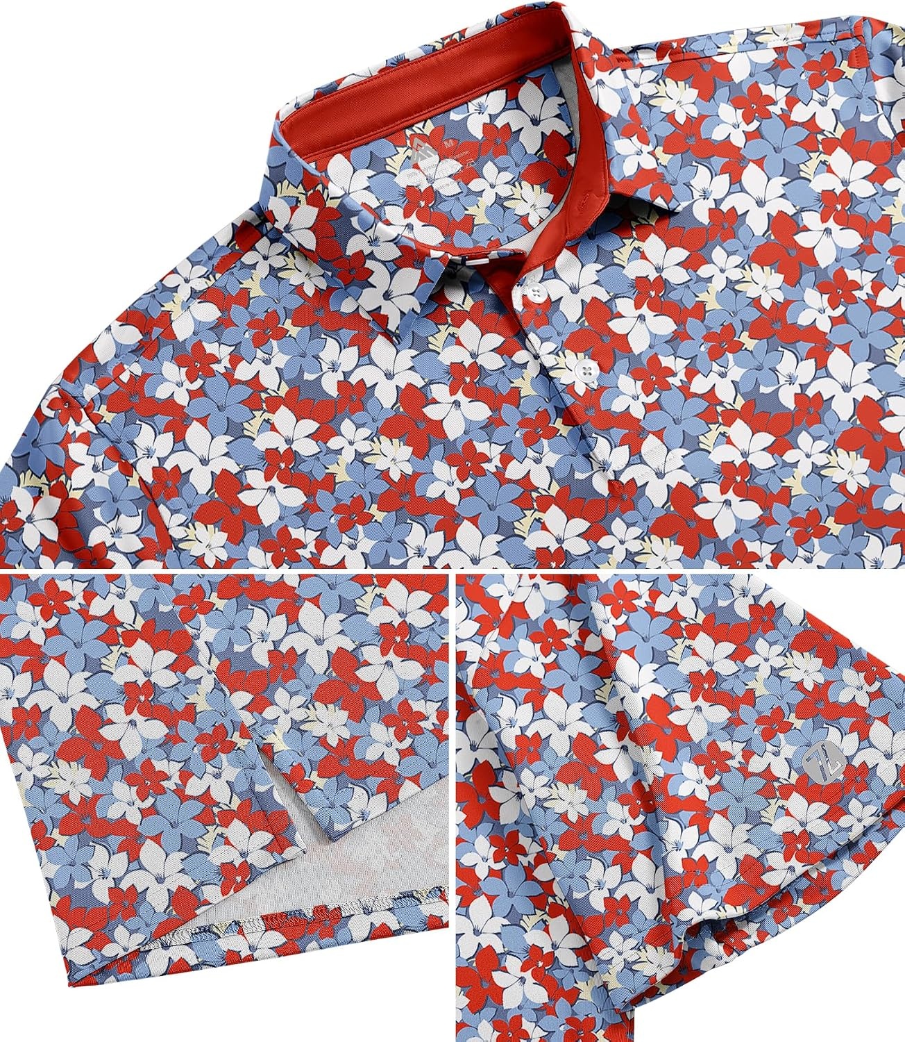 image:imageZITY Mens Golf Shirts Short Sleeve Print Moisture Wicking Polo ShirtRed Maple Leaf