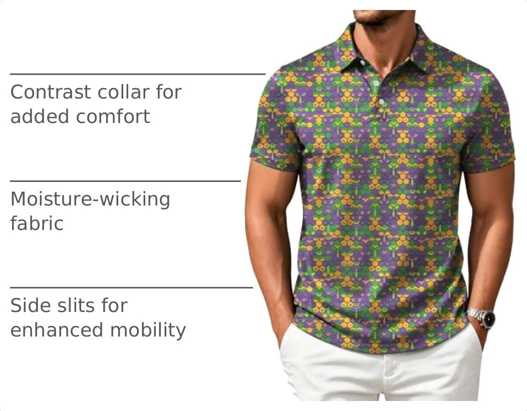 image:imageZITY Mens Golf Shirts Short Sleeve Print Moisture Wicking Polo ShirtYellow Purple Bikini