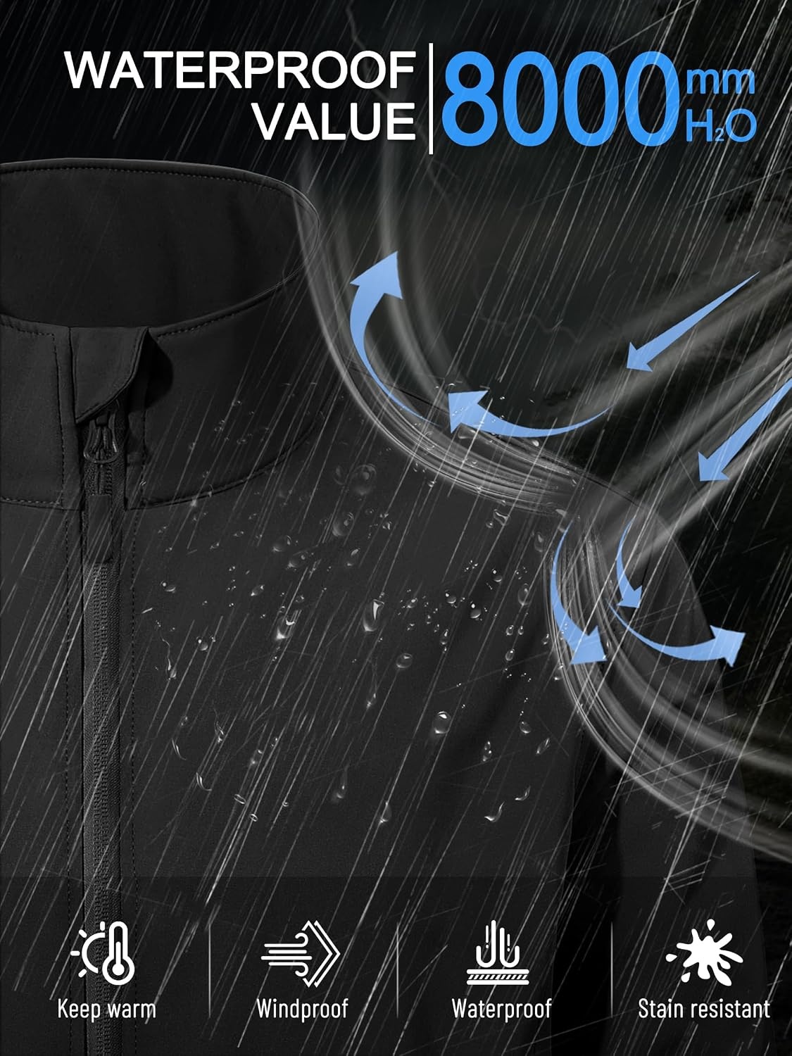 image:imageZITY Mens Lightweight Softshell Jacket Fleece Lined Waterproof WindbreakerBlack