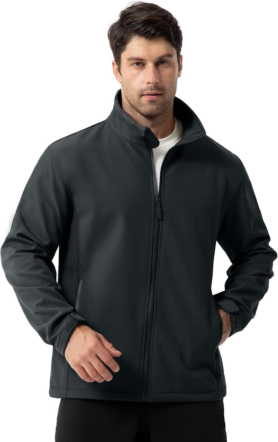 image:imageZITY Mens Lightweight Softshell Jacket Fleece Lined Waterproof WindbreakerGrey