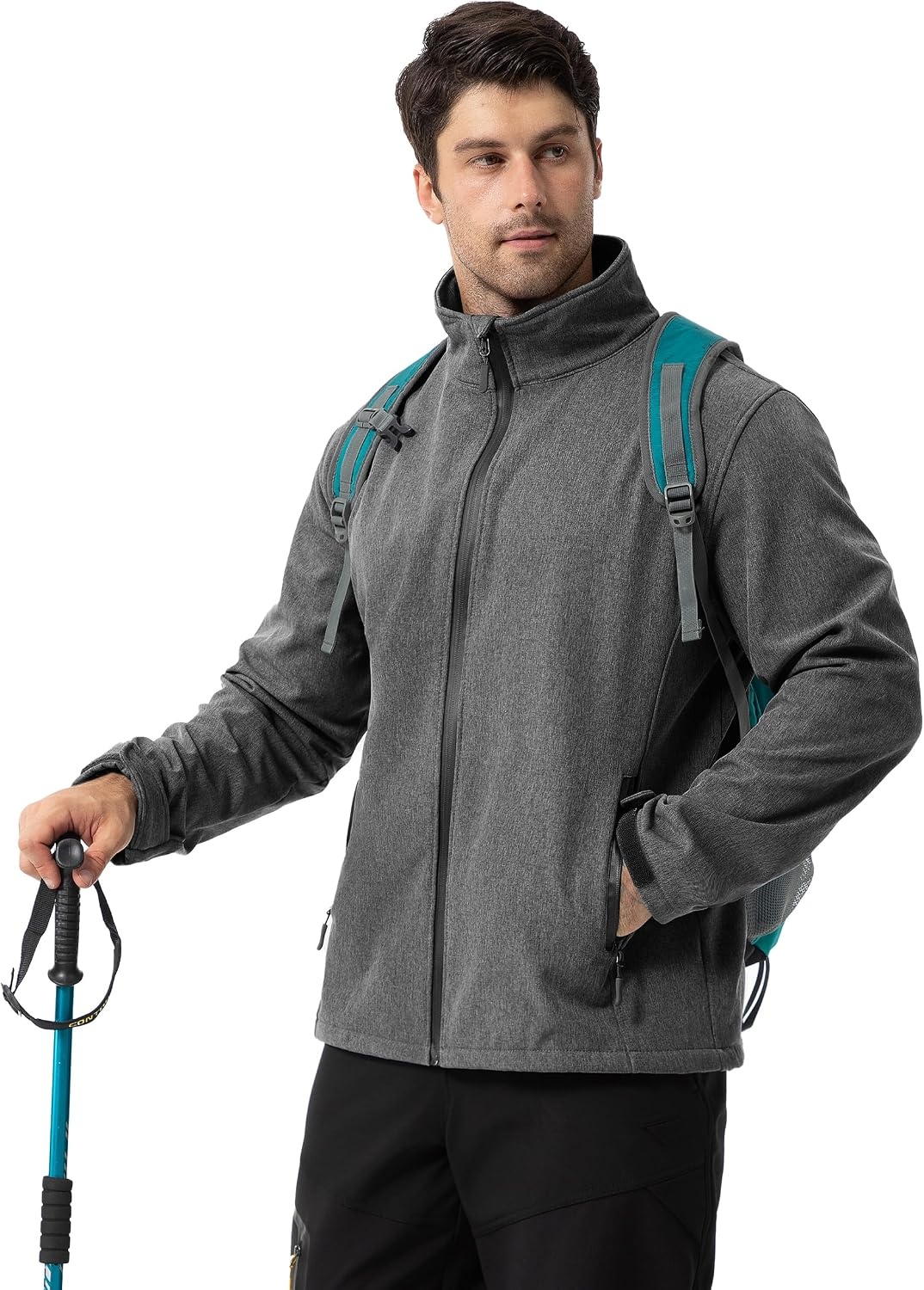 image:imageZITY Mens Lightweight Softshell Jacket Fleece Lined Waterproof WindbreakerHgrey