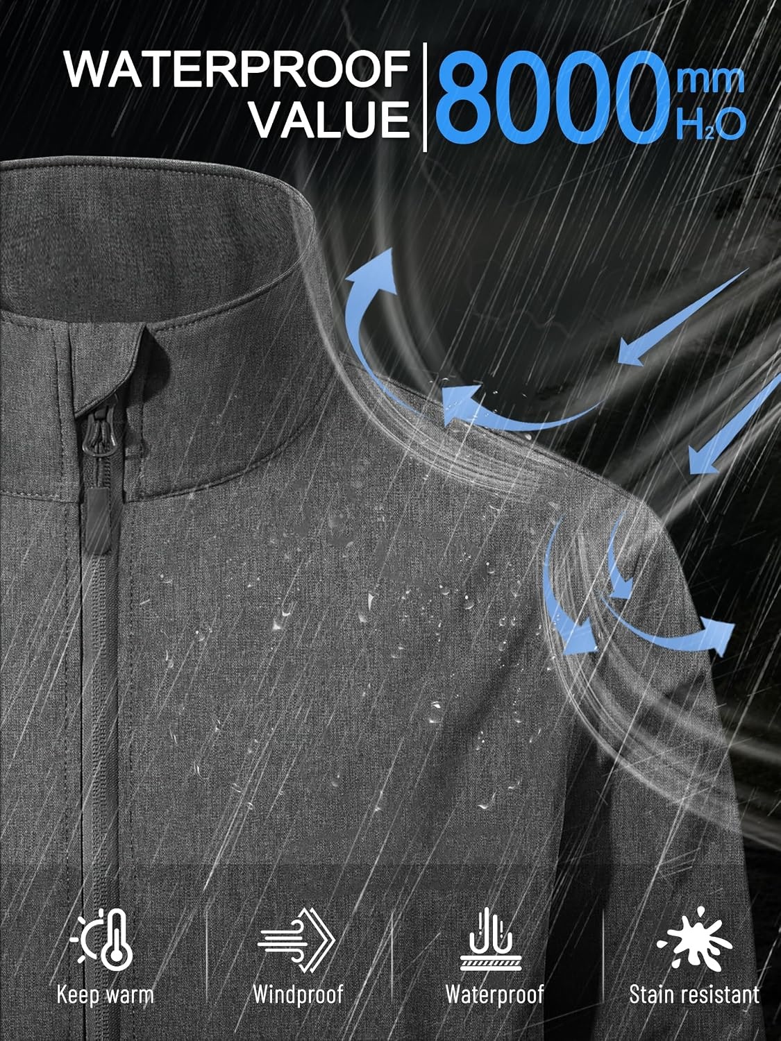 image:imageZITY Mens Lightweight Softshell Jacket Fleece Lined Waterproof WindbreakerHgrey