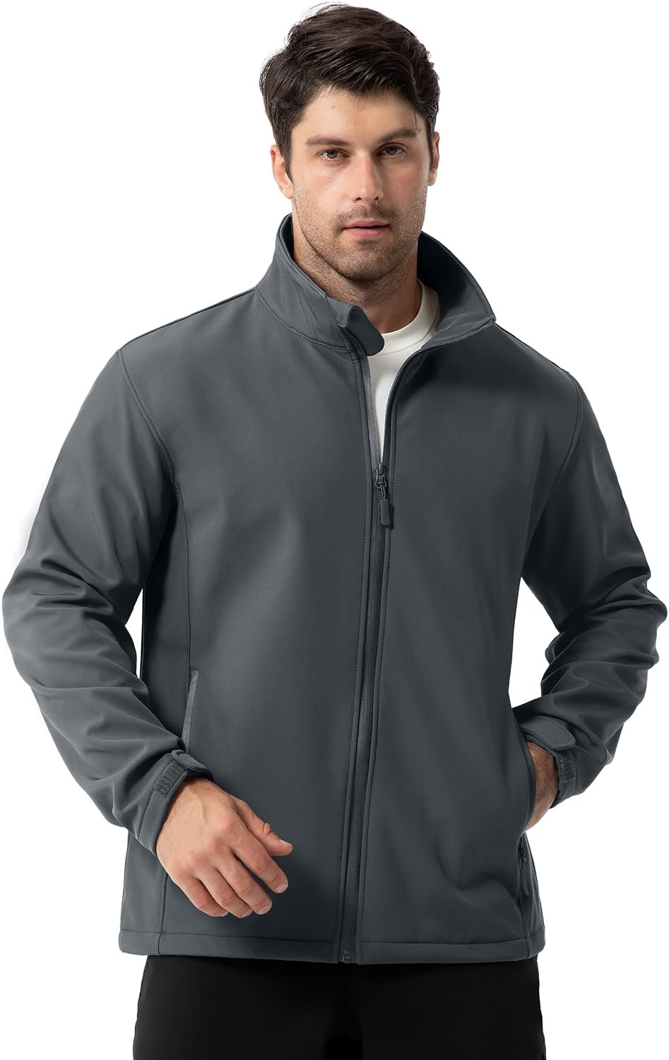 image:imageZITY Mens Lightweight Softshell Jacket Fleece Lined Waterproof WindbreakerLight Grey