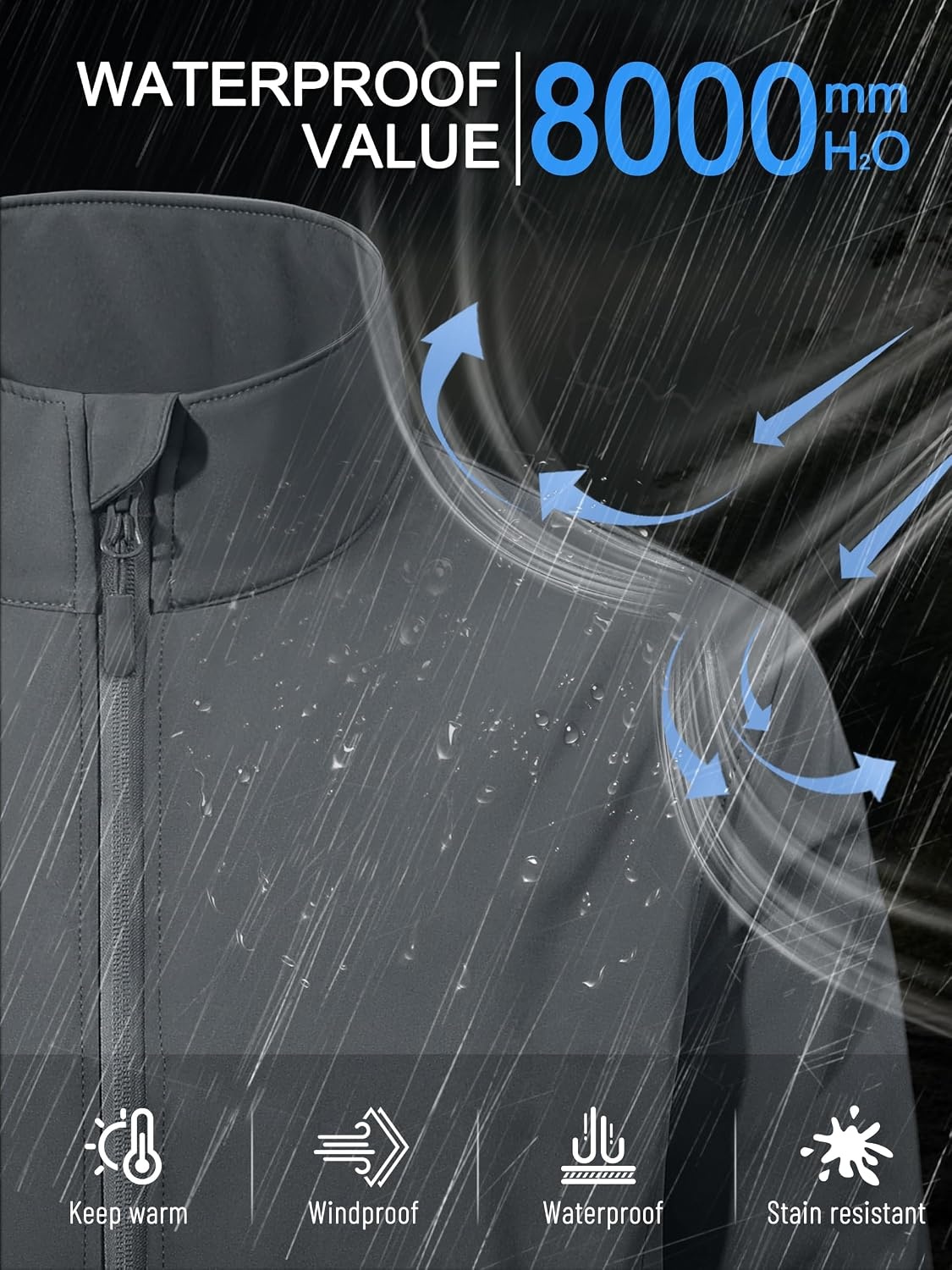 image:imageZITY Mens Lightweight Softshell Jacket Fleece Lined Waterproof WindbreakerLight Grey