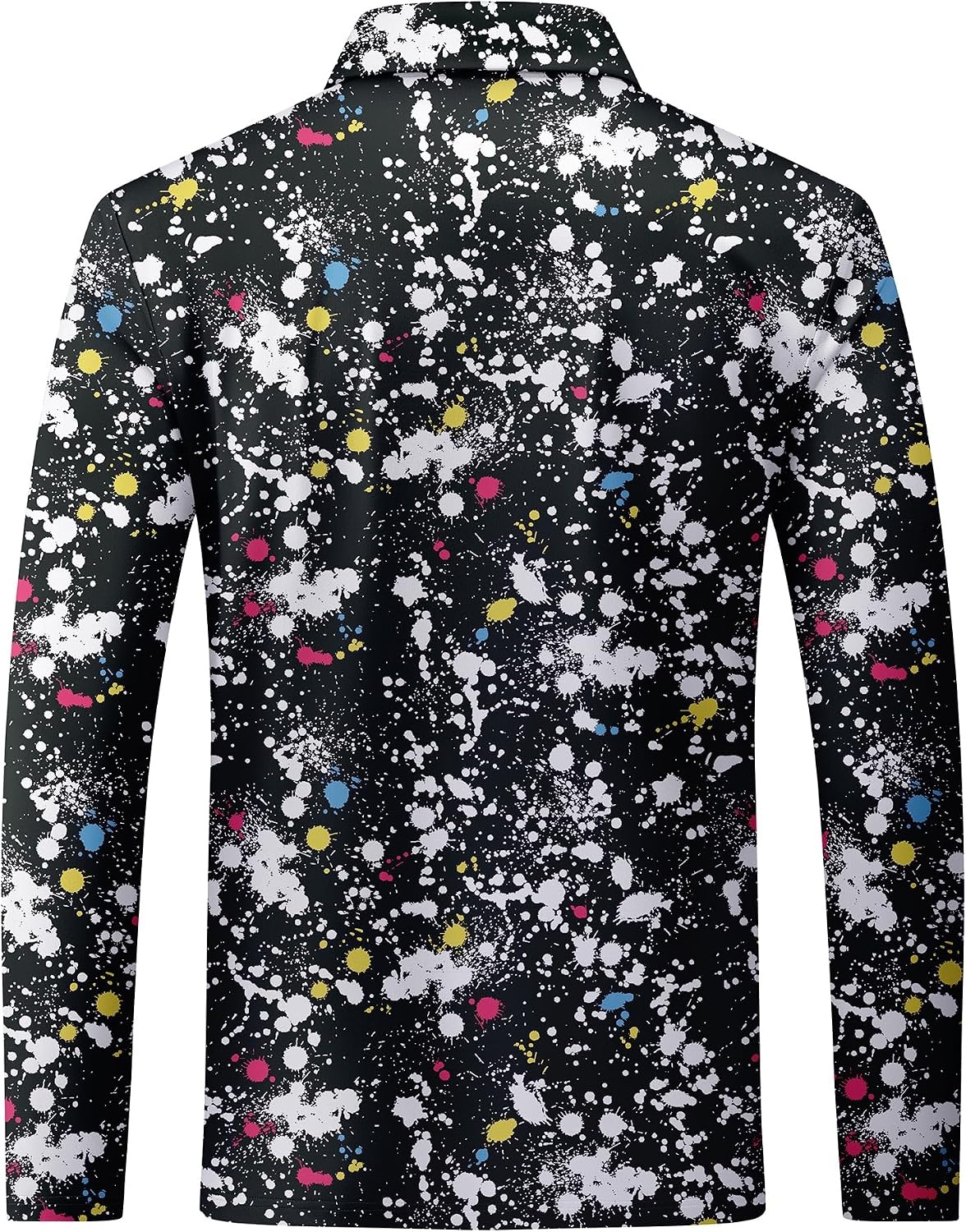 image:imageZITY Mens Long Sleeve Golf Shirts Print Polo Shirts UPF 50 Sun ShirtsBlack Digital Print