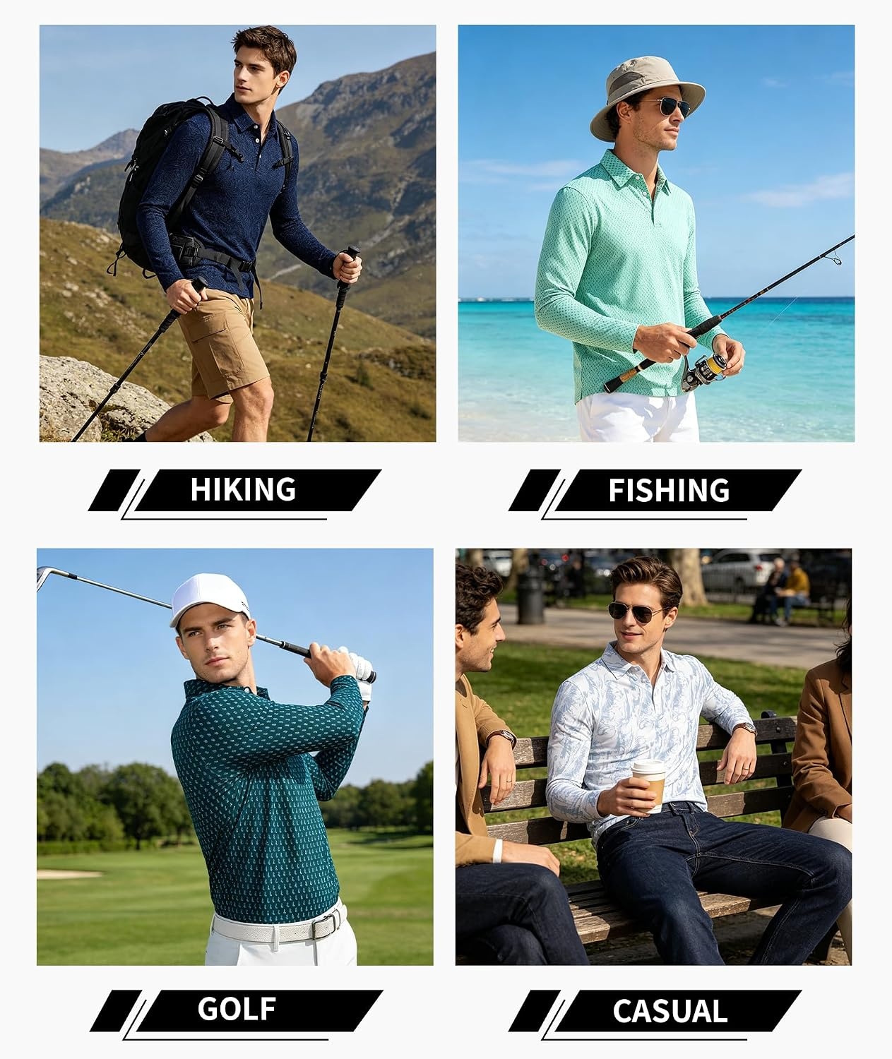 image:imageZITY Mens Long Sleeve Golf Shirts Print Polo Shirts UPF 50 Sun ShirtsDark Green Snakeskin