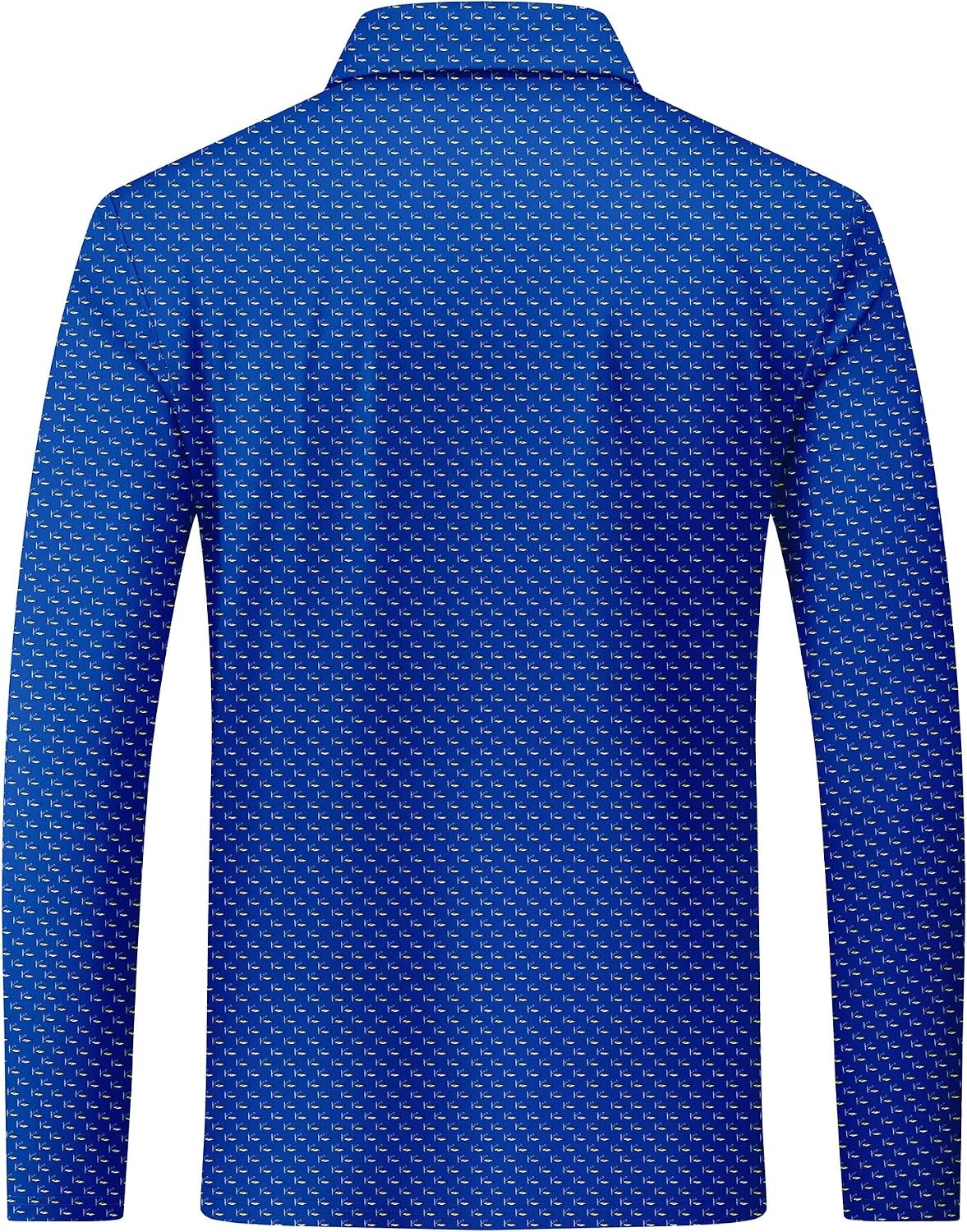 image:imageZITY Mens Long Sleeve Golf Shirts Print Polo Shirts UPF 50 Sun ShirtsDeep Sea Blue Fish