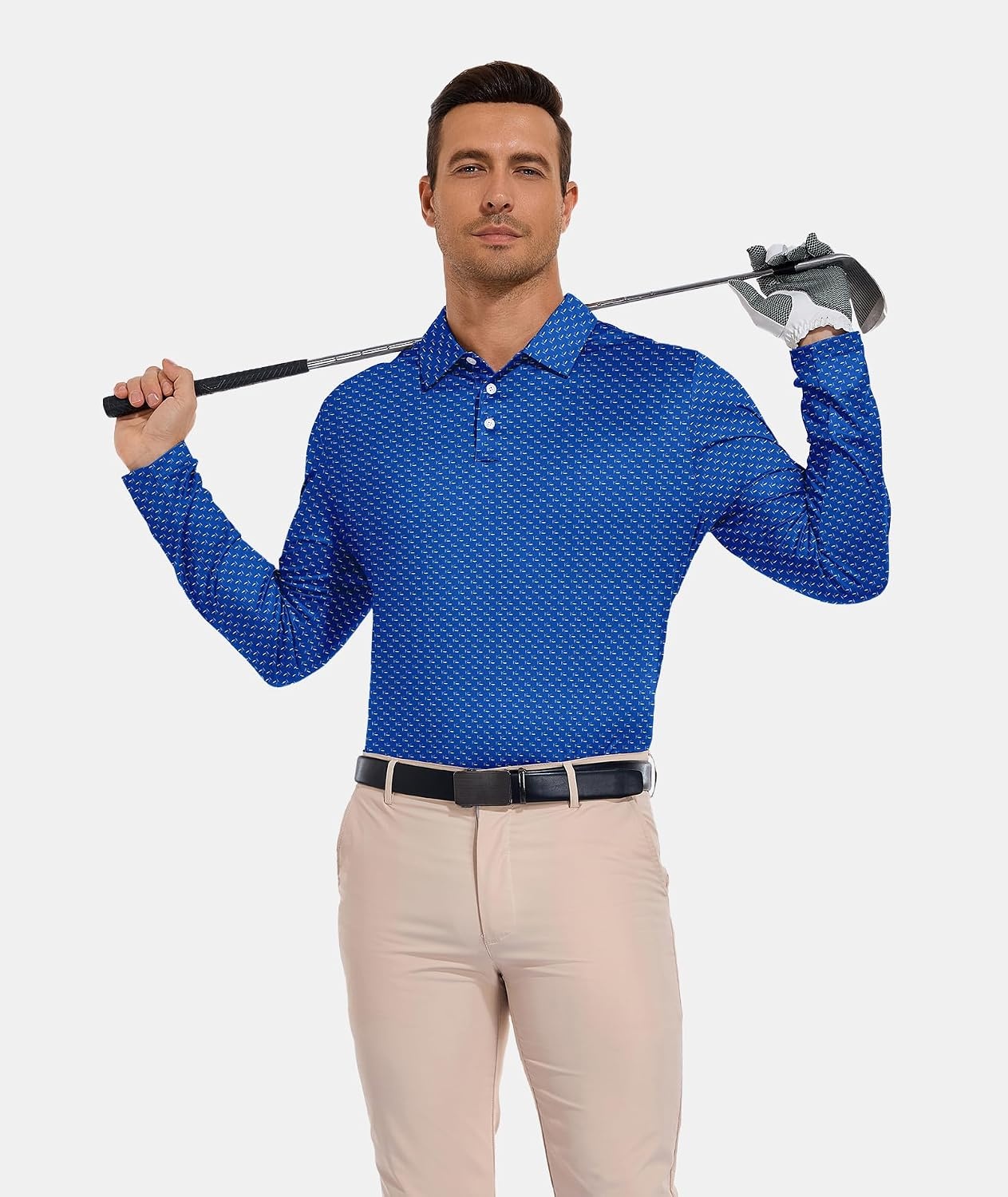 image:imageZITY Mens Long Sleeve Golf Shirts Print Polo Shirts UPF 50 Sun ShirtsDeep Sea Blue Fish