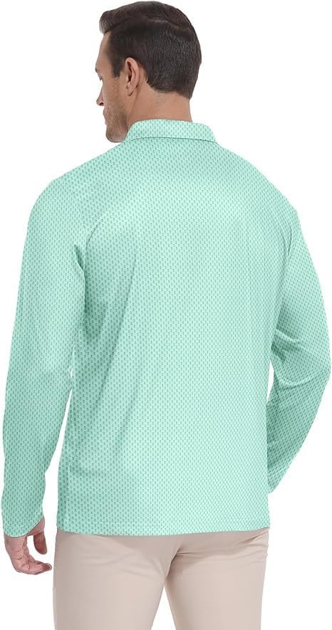 image:imageZITY Mens Long Sleeve Golf Shirts Print Polo Shirts UPF 50 Sun ShirtsLight Green Pineapple
