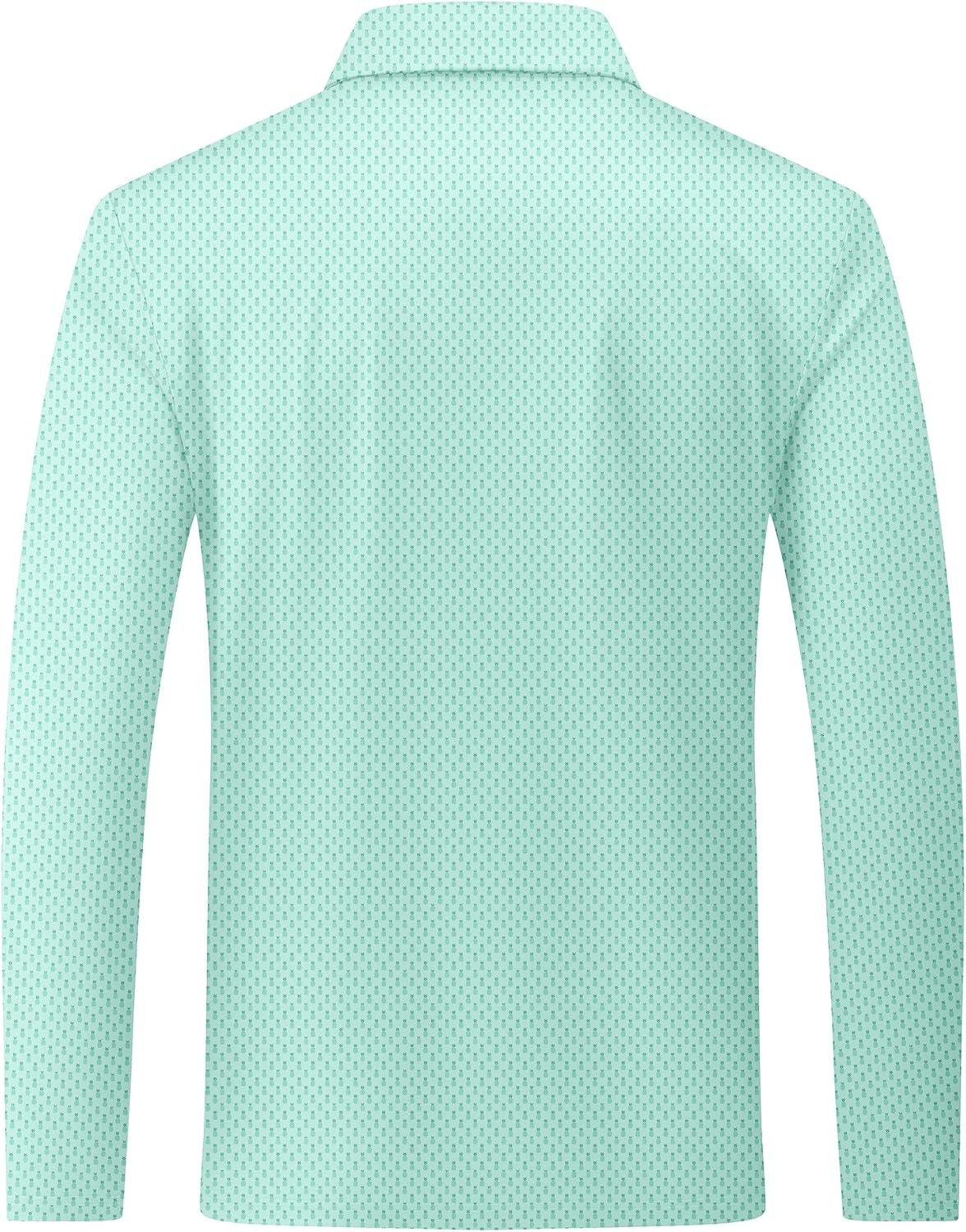 image:imageZITY Mens Long Sleeve Golf Shirts Print Polo Shirts UPF 50 Sun ShirtsPattern Green