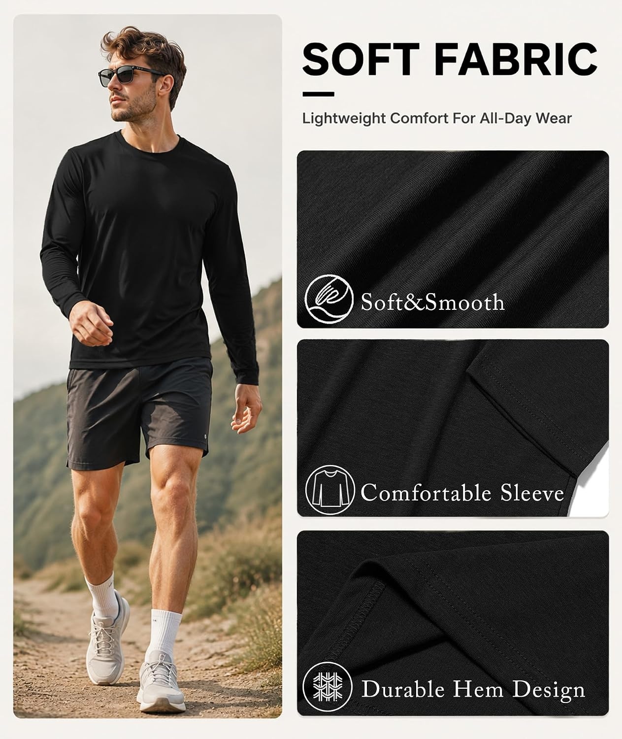 image:imageZITY Mens Long Sleeve Shirts Cotton Comfortable Undershirt for MenBlackBlackBlack