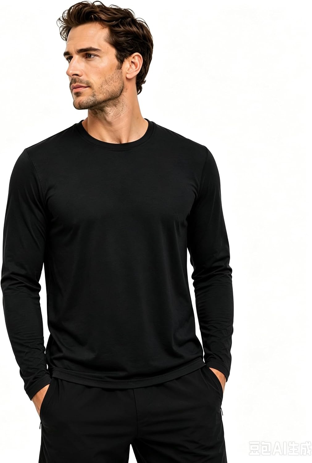 image:imageZITY Mens Long Sleeve Shirts Cotton Comfortable Undershirt for MenBlackBlackWhite