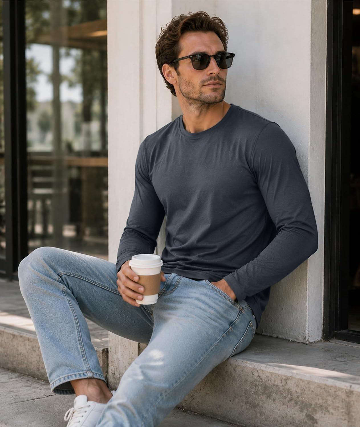 image:imageZITY Mens Long Sleeve Shirts Cotton Comfortable Undershirt for MenBlackBlueGrey