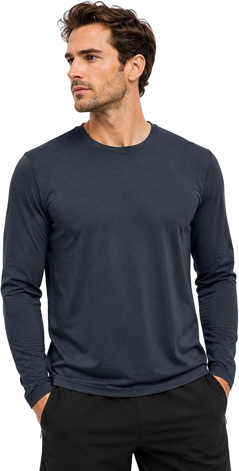image:imageZITY Mens Long Sleeve Shirts Cotton Comfortable Undershirt for MenBlackGreyNavy