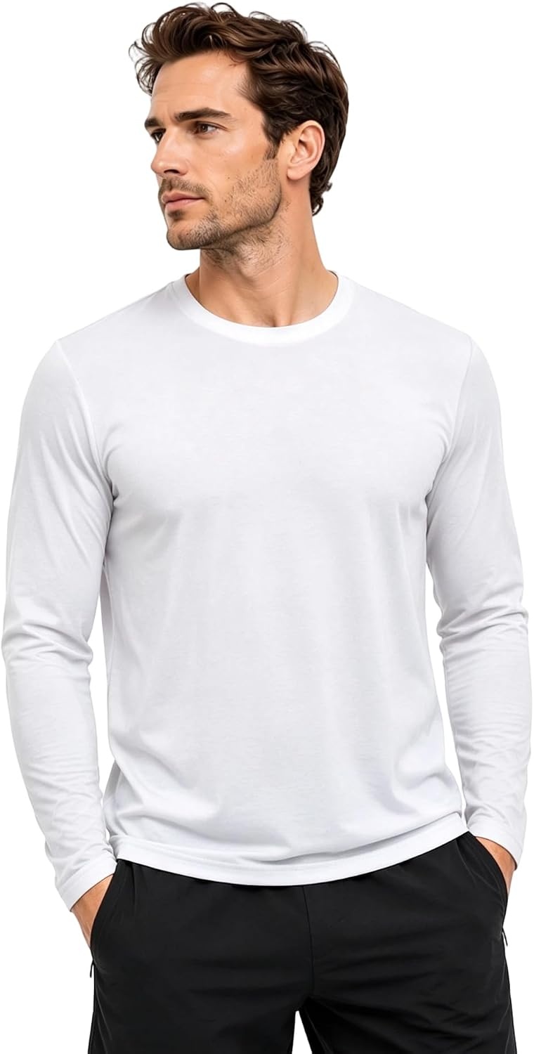 image:imageZITY Mens Long Sleeve Shirts Cotton Comfortable Undershirt for MenBlackWhiteWhite