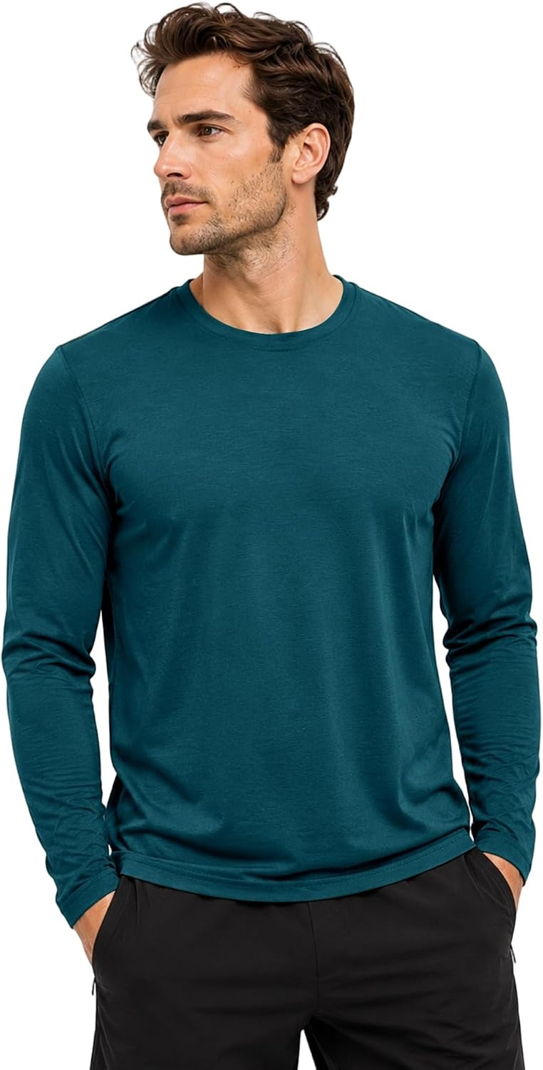 image:imageZITY Mens Long Sleeve Shirts Cotton Comfortable Undershirt for MenRoyalblueNavyDark Teal Blue