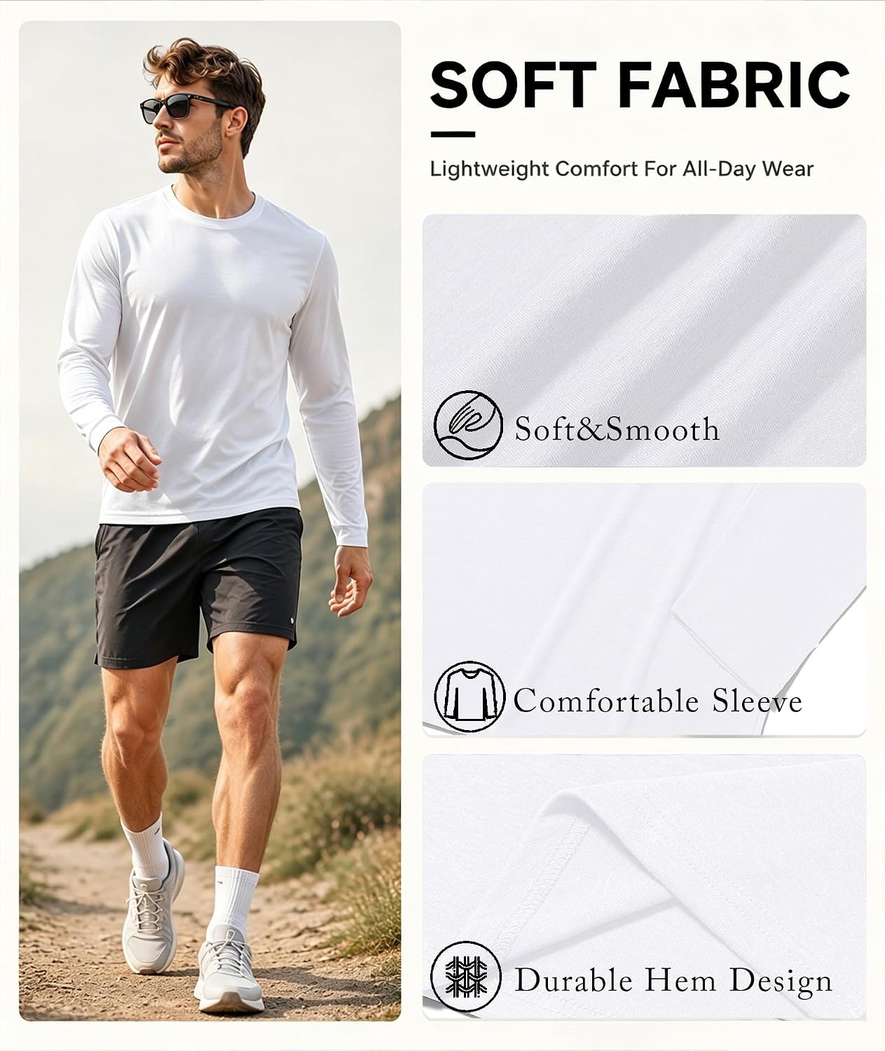 image:imageZITY Mens Long Sleeve Shirts Cotton Comfortable Undershirt for MenWhiteWhiteWhite