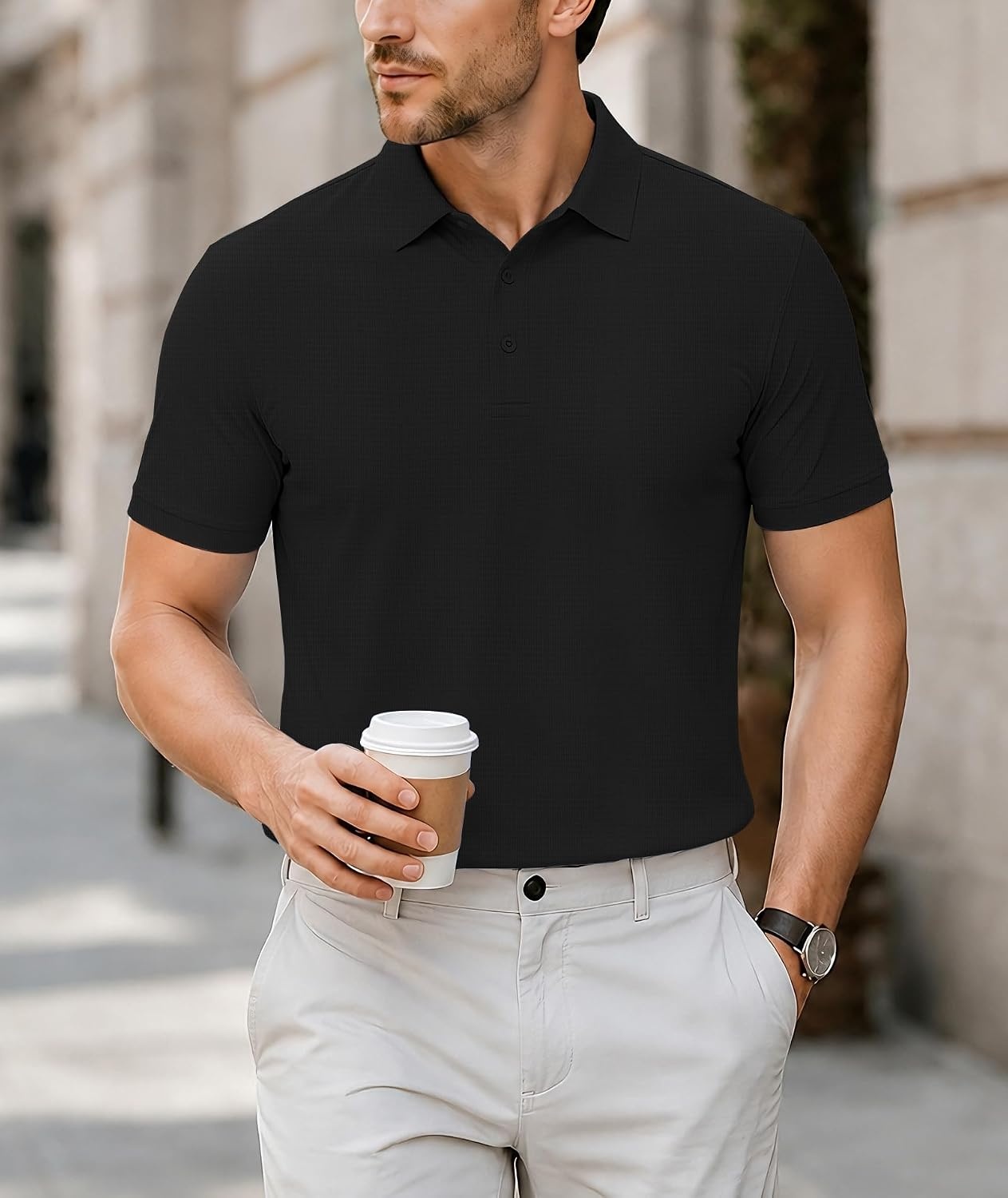image:imageZITY Mens Polo Shirts Short Sleeve Performance Moisture Wicking Golf ShirtBlack