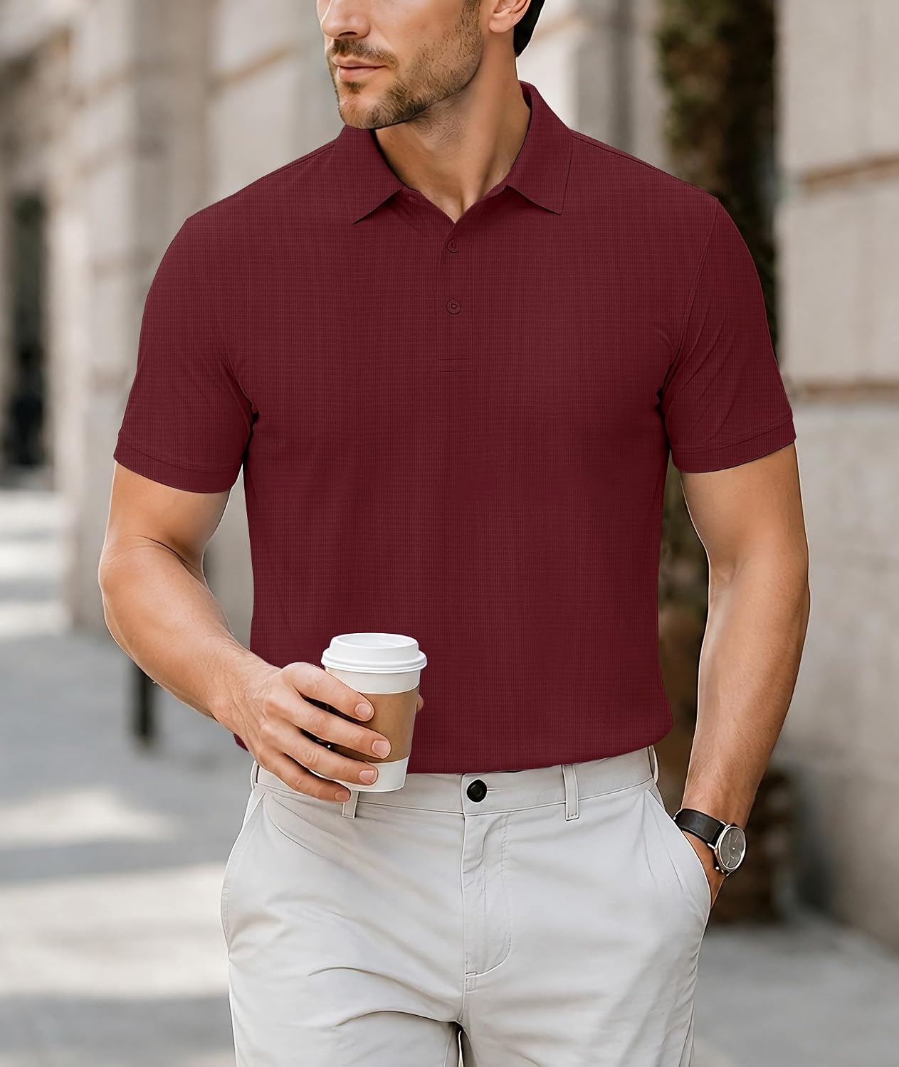 image:imageZITY Mens Polo Shirts Short Sleeve Performance Moisture Wicking Golf ShirtWine Red