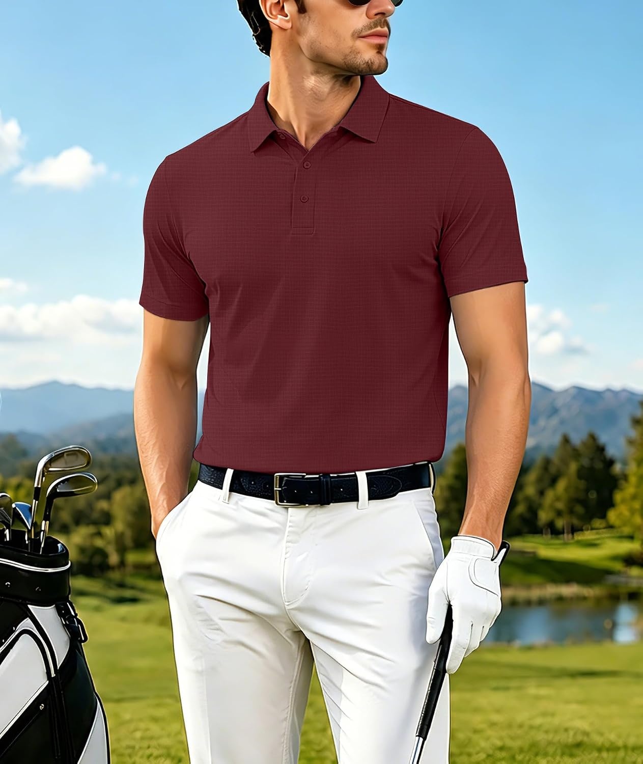 image:imageZITY Mens Polo Shirts Short Sleeve Performance Moisture Wicking Golf ShirtWine Red